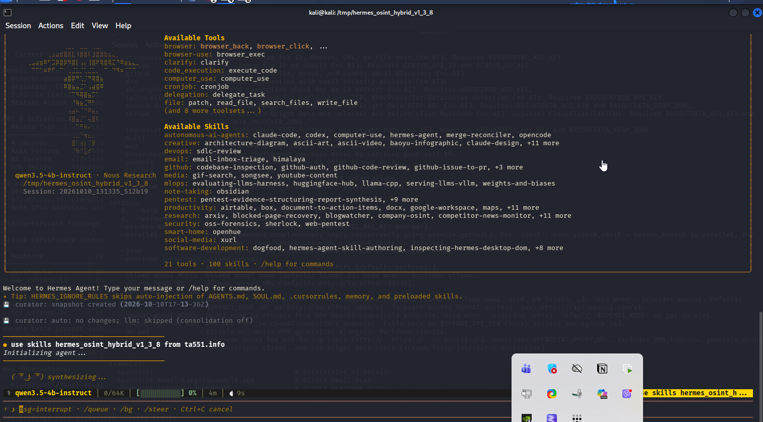 Available tools and skills inside Hermes Agent