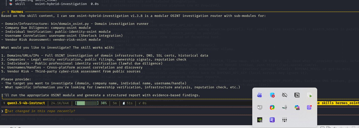 OSINT investigation options and routing prompt